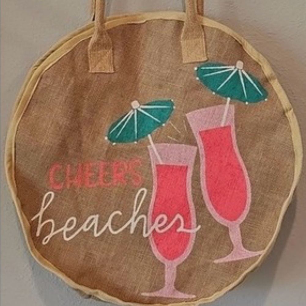 Mudpie Cheers Beaches Round Beach Tote - Pink & Teal Cocktail Design